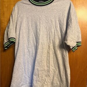 Basic Editions Gray Tee with Green Trim
